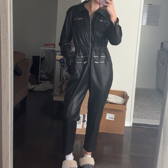 WeWoreWhat Pants - WeWoreWhat Black Zippered Jumpsuit